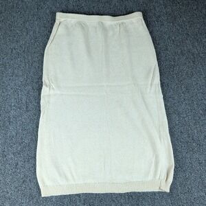 Helen Hsu N.Y. Size M Womens Cream Knit Midi Skirt Elastic Waist Straight Ribbed